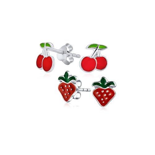 Boucles d'oreilles fraise cerise argent .925 anti-allergie pour ado