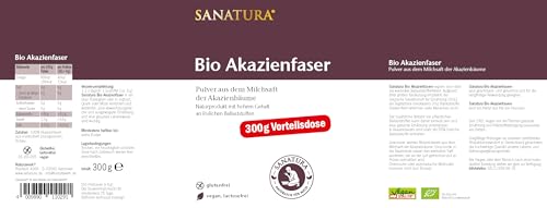 Sanatura Akazienfaser Pulver Bio – 300 g – wertvoller Ballaststofflieferant aus Akazienfasern - lösliche Ballaststoffe - vegan, glutenfrei und fructosefrei – gut verträglich