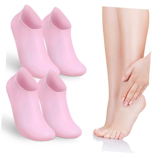 Mikinona 2 Pairs XL Silicone Moisturizing Socks Spa Foot Liners for Dry Cracked Feet Foot Softening Gel Socks Foot Care Supplies for Softening and Repairing Rough Skin