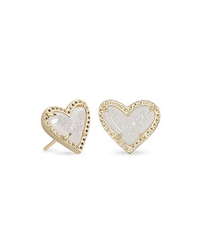 Kendra Scott Ari Heart Stud Earrings for Women, Fashion Jewelry, 14k Gold-Plated, Iridescent Drusy