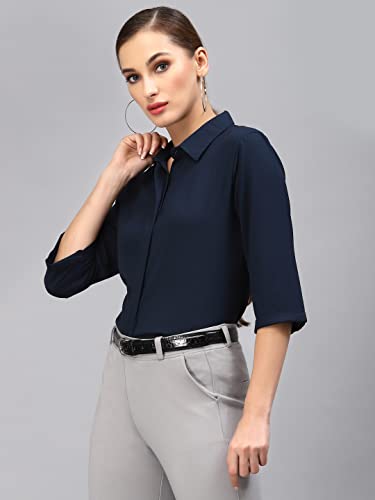 Image of Style Quotient Women Solid Aqua Green Polycrepe Formal Shirt