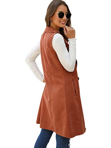 Gorglitter Women'S Sleeveless Collar Long Vest Cardigans Open Front Longline Blazer Jackets Outerwear With Pocket Rust Brown Medium thumb #1