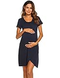 Ekouaer Breastfeeding Sleepwear, Nursing Nightshirt Maternity Dress (Navy Blue, Large)
