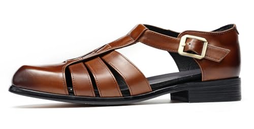 Santimon Mens Sandals Leather Dress Casual Shoes for Men Business Fashion Breathable Buckle Loafers Summer Shoes2