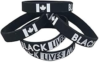 Black Lives matter Silicone Wristband with Canadian Flag in Black and White Unisex one Size fits All Adults. Justice for George Floyd Canada (One Piece)