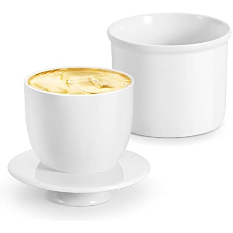 Flexzion Porcelain Butter Keeper with Lid Cover