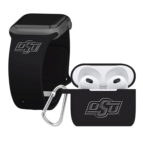 Affinity Bands Oklahoma State Cowboys Engraved Silicone Combo Package Compatible with Apple Watch and AirPods Gen 3 (42/44/45mm Black)