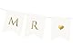 PartyDeco Girlande Mr and Mrs 15x85cm Banner mit Herz Papiergirlande Hochzeit Hochzeitsdeko weiß Gold