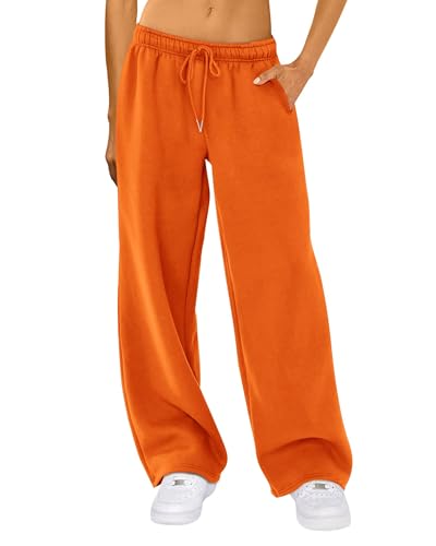 Felcia Lässige Damen-Jogginghose, Kordelzug, hohe Taille, weites Bein, Baggy, athletische Sweatpants, A-Orange, M