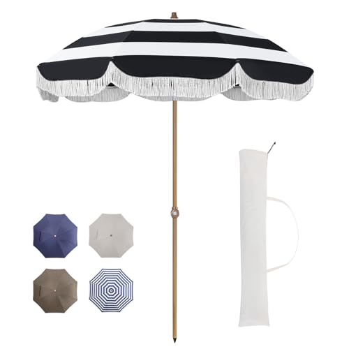 Image of Tempera Heavy Duty High Wind Beach Umbrella with Sand Anchor & Carry Bag | Patio Outdoor Umbrella with Aluminum Frame and Push Button Tilt, Ideal for Garden Lawn, UPF 60+