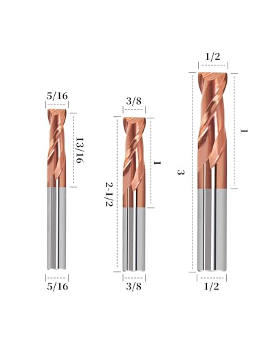 Image of 1 /8 inch 3 /16 inch 1 /4 inch 5 /16 inch 3 /8 inch 1 /2 inch Carbide End Mills Set, 2 Flute, TISIN Coated, Square Nose End Mill Bits for Steel, CNC Router Bits, Center Cutting