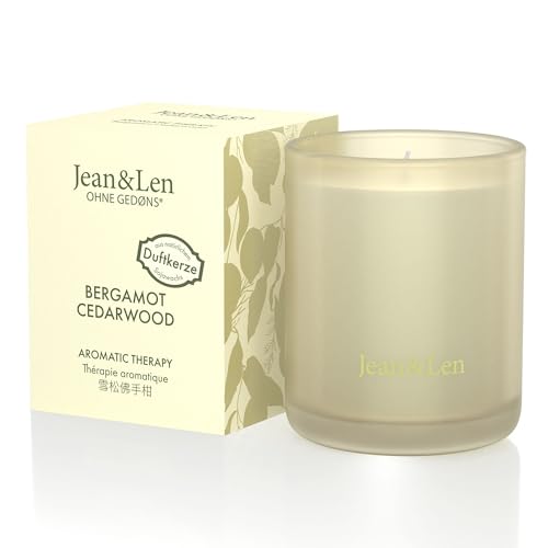 Jean & Len Aromatic Therapy Bergamot & Cedarwood, natürliche Sojawachskerze, anregender Duft, Brenndauer 4 hrs, Duftkerze im Glas, vegan, 120 gr