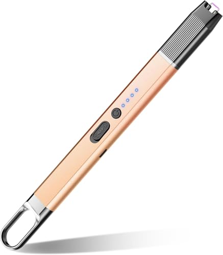 RONXS Lighter Electric Lighter Windproof Flameless Arc Type C Candle Lighter Plasma Rechargeable Lighter with Hanging Hook for Candle BBQ Camping(Champagne)