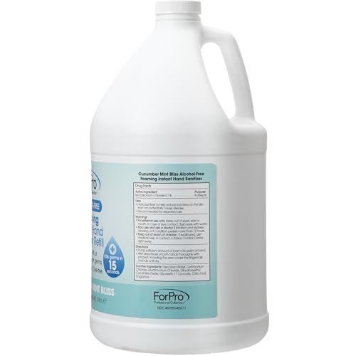 Image of ForPro Alcohol-Free Foaming Instant Hand Sanitizer, 1 Gallon (128 fl oz) Refill - Moisturizing, Dye-Free Formula, Cucumber Mint Bliss Scent