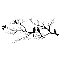 ESTART Metal Birds Wall Art, Metal Vivid Birds on Branch Silhouette Wall Decor Black Leaves with Bird Outdoor Metal Hanging Wall Sculpture for Home Balcony Garden(Large)