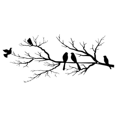 ESTART Metal Birds Wall Art, Metal Vivid Birds on Branch Silhouette Wall Decor Black Leaves with Bird Outdoor Metal Hanging Wall Sculpture for Home Balcony Garden(Large)