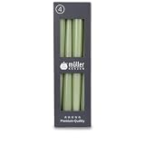 Müller Kerzen Lot de 4 bougies coniques vertes   Durée de combustion de 7 heures   22 × 245 mm   Sans fumée   Sans parfum   Pour bougeoirs et décoration de table   Certifié RAL