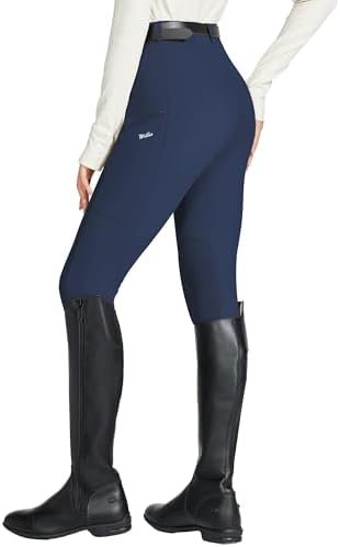 WILLIT Women's Horse Riding Pants Knee-Patch Equestrian Breeches Horseback Schooling Tights Zipper Pockets Navy Blue L - 2