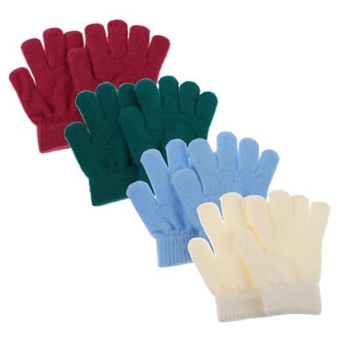 VALICLUD 4-pair Bright Gloves Gloves for Winter Stretchy Mittens Full Finger Mittens for Cold Weather Elastic Cuff for Children