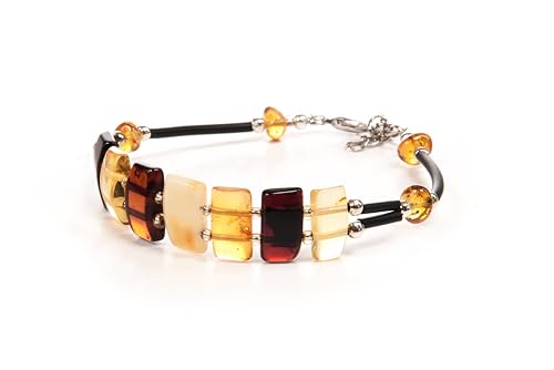 Generic Baltic Amber Bracelet for Women - Hand Made from Polished/Certified Baltic Amber Beads (Multi), NORMAL 8INCHES