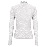 Dyhxuan T Shirt Damen Langarm Sexy Durchscheinende Spitzen Oberteile Slim Fit Basic Langarmshirt Große Größen Rollkragen Bluse Elegant Spitze Langarm T-Shirt Enge Unterziehshirt Layering Tops