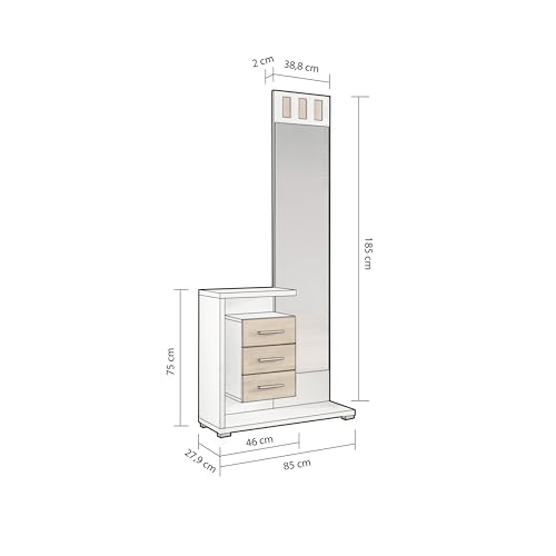 Recibidor con espejo Prisma blanco mueble de entrada de 85 cm 4