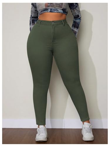 WDIRARA Women's Plus Size Jeans High Waisted Stretchy Skinny Denim Pants4