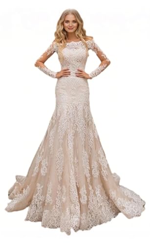 Mermaid/Trumpet Elegant Formal Wedding Dress Off Shoulder Sweep/Brush Train Long Sleeve Bridal Gown Appliques 2024