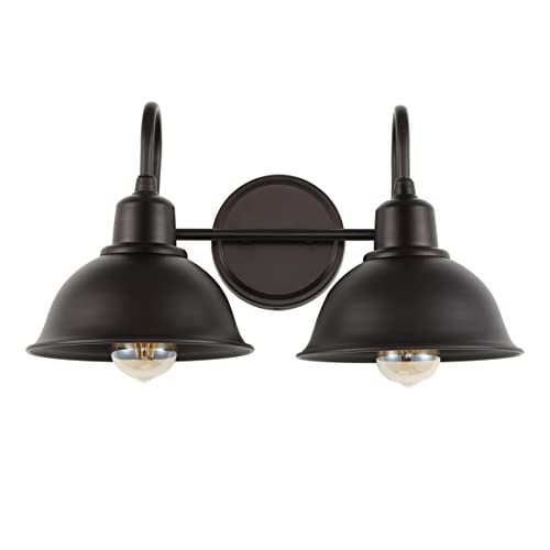 Image of JONATHAN Y 18 inch Oil Rubbed Bronze Farmhouse Industrial 1-Light LED Vanity Wall Sconce for Bathroom Mirror Kitchen, Metal Shade, Dimmable Vintage Lighting, LED Bulb Included (JYL7482B)