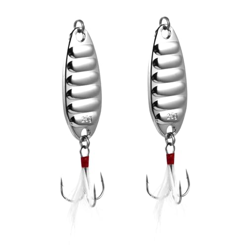 2Pcs Flat Stripe Metal Fishing with Treble Hooks Lightweight Baits for Bass Pike and Trout Portable Fishing Accessories for Anglers