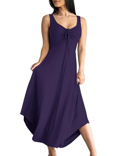 Image of Langwyqu Womens 2026 Summer Sleeveless Tank Dress Empire Waist Asymmetrical Flowy Casual Maxi Dresses