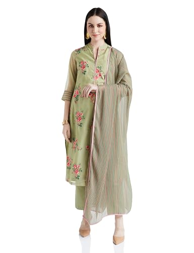 Image of BIBA Women Art Silk Straight Solid Suit Set