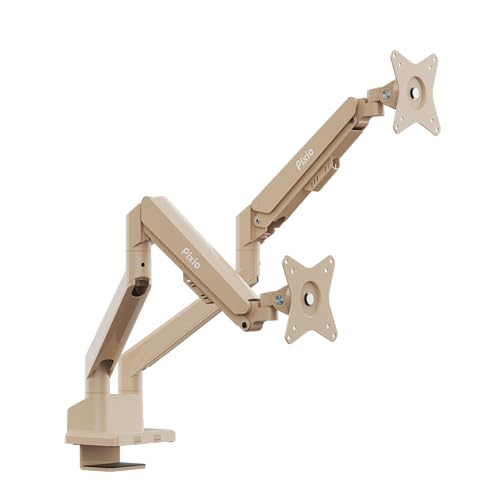 Image of Pixio PS1D Wave Beige Dual Monitor Arm Stand Desk Mount - Fits up to 32 inches Monitors and up to 19.8lbs. VESA Compatibility and Integrated Cable Management