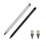 2pcs Metal Inkless Pencil with BONUS 2 Replaceable Nibs, Metal Inkless Pen Erasable Pen Metallic Pencil Reusable Everlasting Pencil for Writing Drawing Home Office School Supplies (Black & Silver).