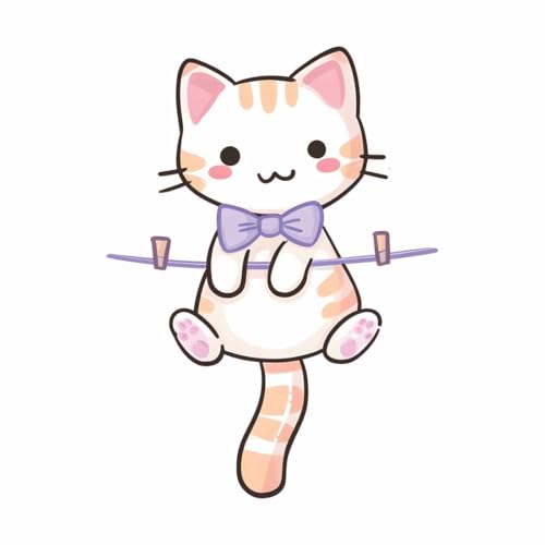 Image of Cute Sitting Cat Wall Sticker | Cartoon Kitten Self Adhesive Wall Decal for Ki-ds Room, Nursery, Bedroom & Playroom Decoration