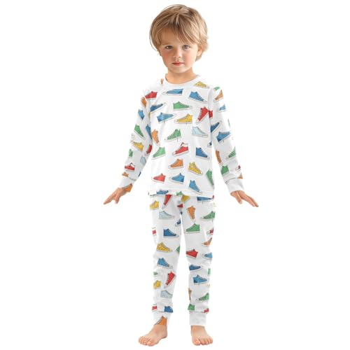 Pajama Sets Long Sleeve Colorful Sneakers Pattern Design Soft Comfy Sleepwear 2 Piece PJS 3-8T2