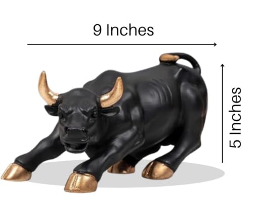 Image of UAG Exports Black & Golden Charging Bull Showpiece - 9 Inches | Durable Polyresin Build | Stock Market Bull Statue for Office Desk, Living Room, Home, & Workstation | Business Success Gift Item