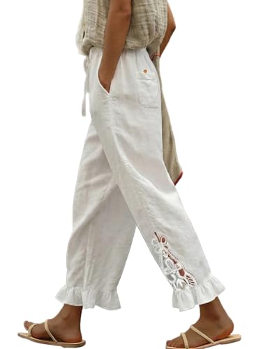 Image of Acelitt Women Casual Lightweight Drawstring Elastic Waist Pants with Pockets, S-XXL