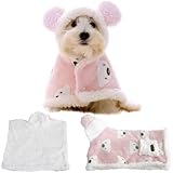 Pastoralist Small Dog Coats for Winter, Warm Coral Fleece Dog Shawl with Hood, Cute Thicken Dog Cloak Blanket, Dog Winter Coat for Small Dogs (M,3-5KG)