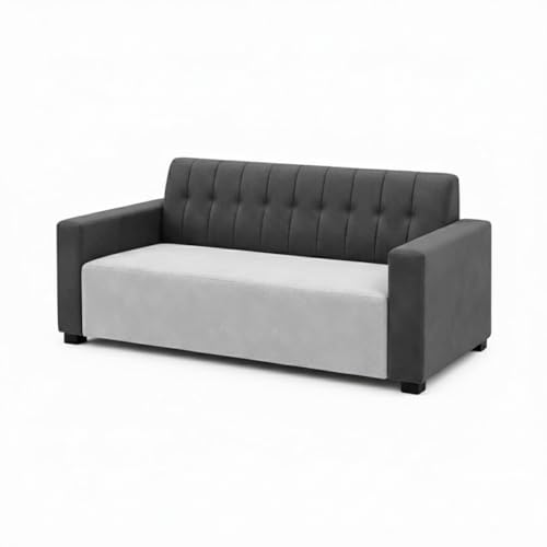 Image of FURNY Luxora 2 Seater Fabric Sofa Set (Dark Grey-Light Grey) with Velvet Finish | Durable Comfort | Ideal for Living Room | Breathable material