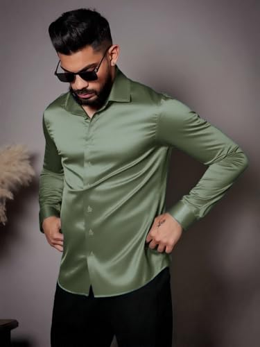 Image of IndoPrimo Men's Stylish Solid Satin Casual Shirt for Men Full Sleeve