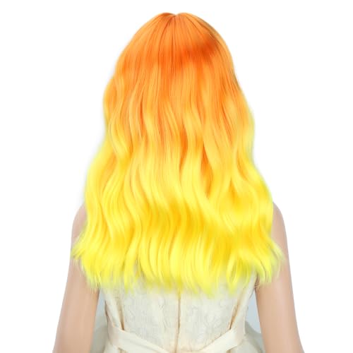 Image of PATTNIUM Grils Orange Ombre Wig with Bangs Kids Short Wavy Curly Wig Orange Bob Wigs Synthetic Halloween Costume Cosplay Party Wigs