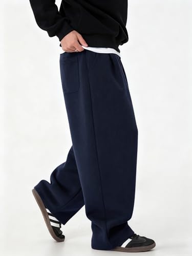 Image of Mens Baggy Sweatpants Wide Leg Casual Elastic Waist Drawstring Athletic Loose Jogger Fall Sweat Pants with Pockets