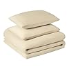 Amazon Basics Set Copripiumino Matrimoniale in Microfibra Spazzolata, Extra Morbido con Trama Naturale, 3 Pezzi, copripiumino da 240 x 220 cm e 2 federe da 50 x 80 cm, Beige