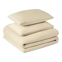 Amazon Basics Set Copripiumino Matrimoniale in Microfibra Spazzolata, Extra Morbido con Trama Naturale, 3 Pezzi, copripiumino da 240 x 220 cm e 2 federe da 50 x 80 cm, Beige
