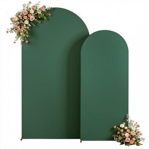 Image of Dark Green Arch Backdrop Cover for Wedding, 7.2FT 6FT Set of 2 Stretchy Spandex Fitted Arch Stand Cover for Baby Shower, Birthday Party Decor, Chiara Backdrop Cover with Double-Sided Design
