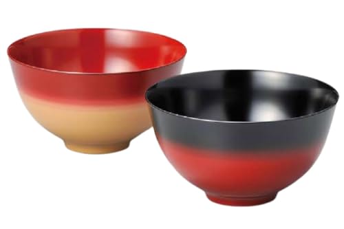 J-kitchens 味噌汁椀 日本製 美味しい椀ペア かすみ内朱・内黒 (2客) 14.4cm 漆塗り 手塗り その壱