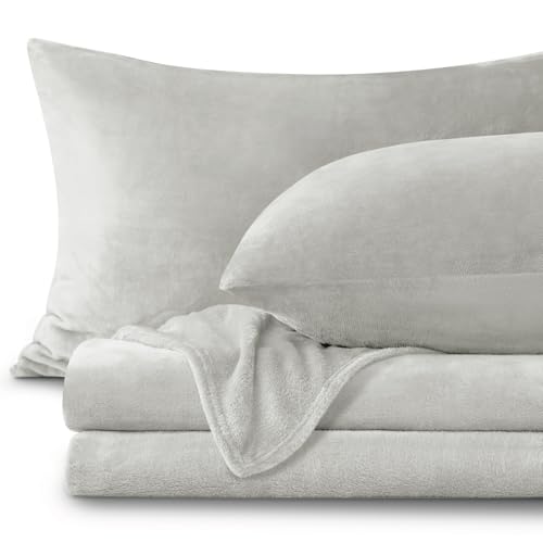 Image of BEDELITE Flannel Sheets Full Size Light Grey - Super Soft Fleece Sheets Set Fluffy Extra Plush, 4 Piece(Include Fitted Sheet, Flat Sheet, 2 Pillowcases)