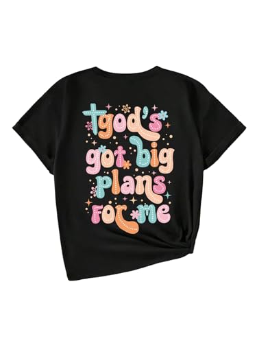 SHENHE Girl's Summer Graphic Slogan Cross Print Christian Shirt Short Sleeve Tee Top