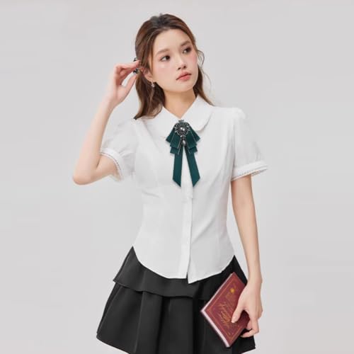 Image of Rhinestone Retro British Style Pre-tied Adjustable Fabric Ribbon Bow Tie for Women Men Uniform Necktie Bownot